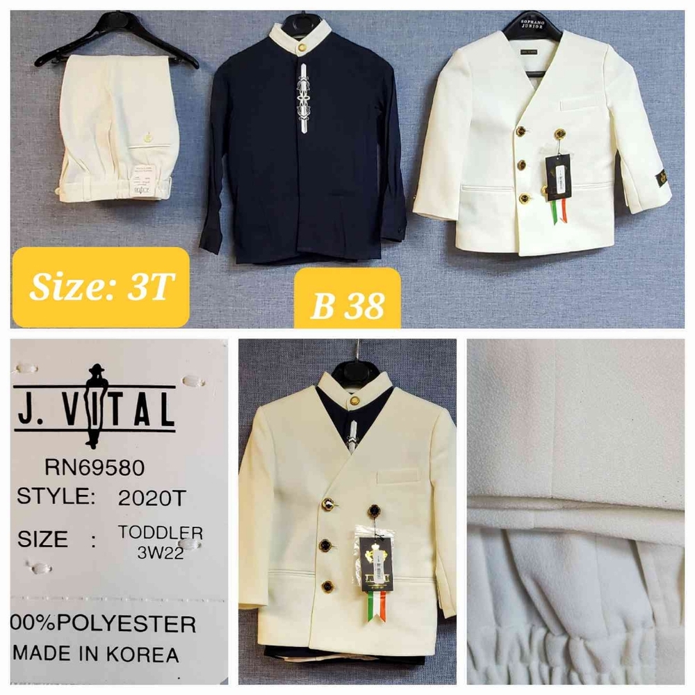 3 Piece Boys Suit | Brand:  J. Vital | Color:  Cream | RRR Apparel